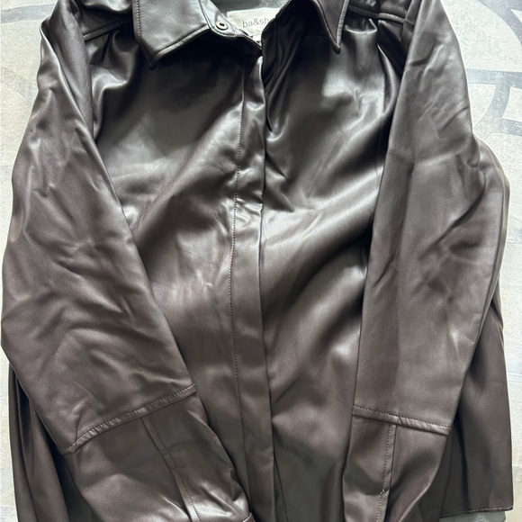 BA&SH CHOCOLATE LEATHER SHIRT - Picture 3 of 3